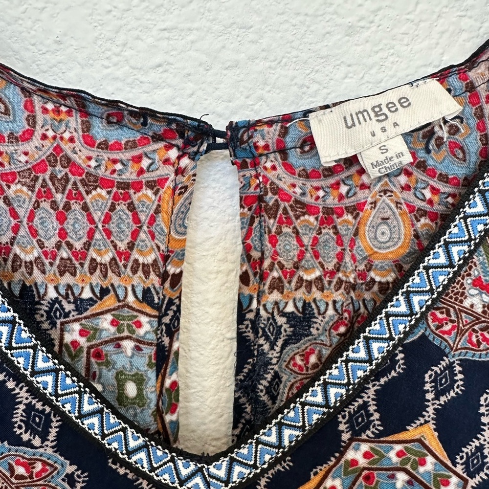 Umgee Navy and Pink Boho Midi Dress - Picture 8 of 13